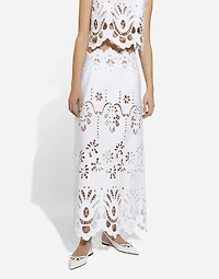 Cotton calf-length skirt with cut-out detailing