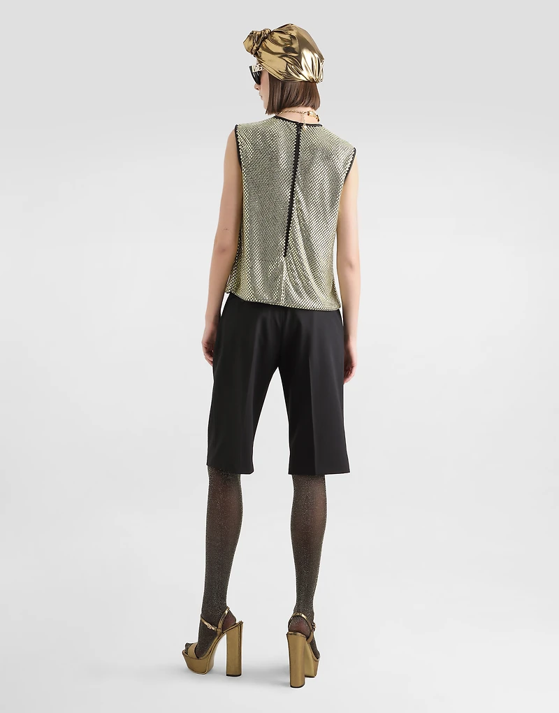 Sleeveless blouse crystal mesh