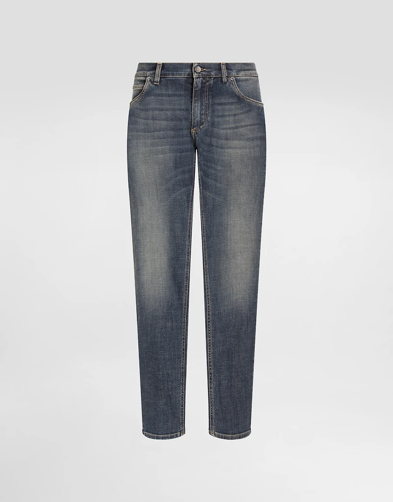 Regular-fit blue wash stretch jeans