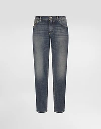 Regular-fit blue wash stretch jeans