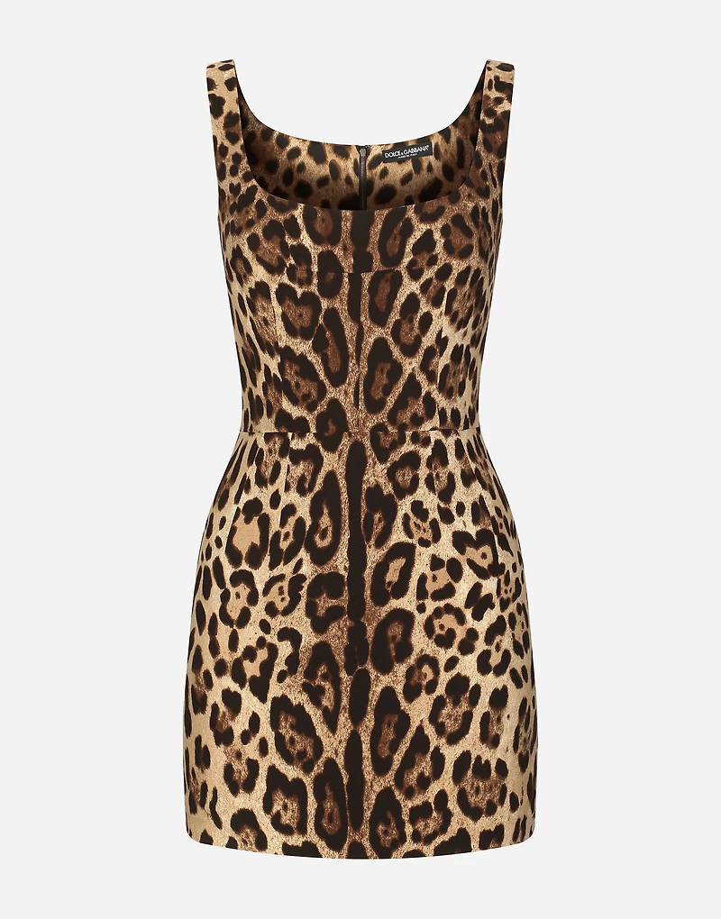 Short leopard-print charmeuse dress