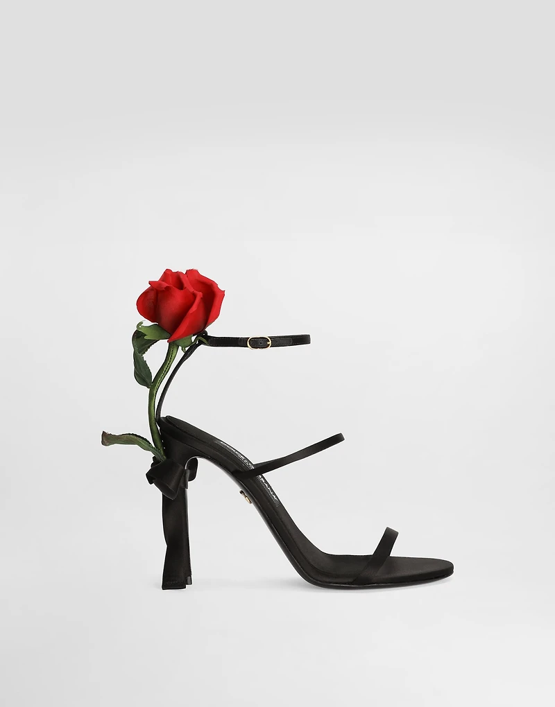 Satin sandals with rose embellishment