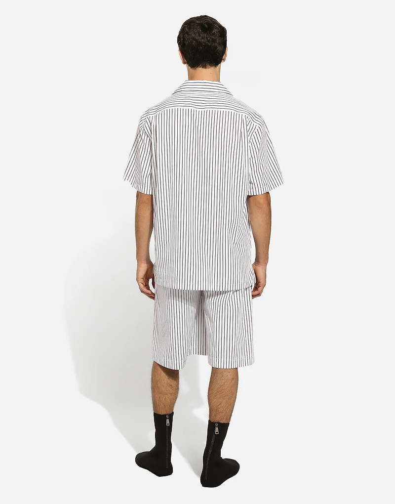 Striped poplin shorts with embroidery