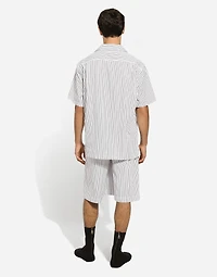 Striped poplin shorts with embroidery