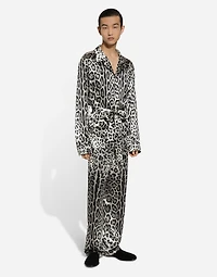 Leopard-print satin robe