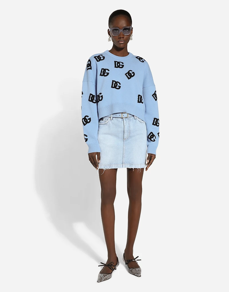 Wool round-neck sweater with DG logo inlay