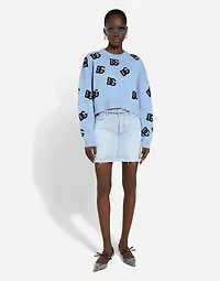 Wool round-neck sweater with DG logo inlay
