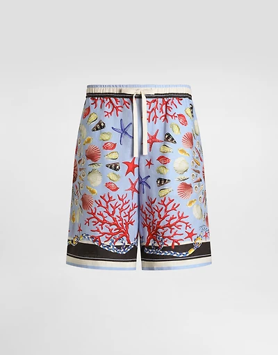 Shell-print linen canvas trousers