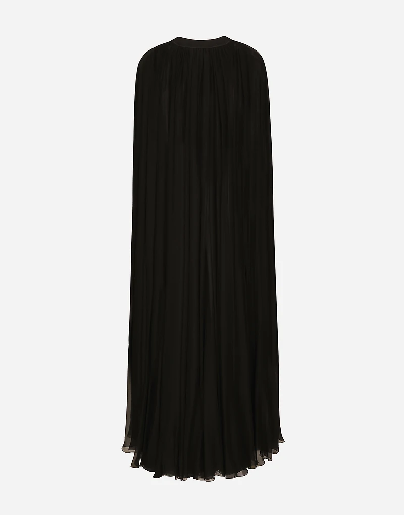 Silk chiffon cape with flower appliqué