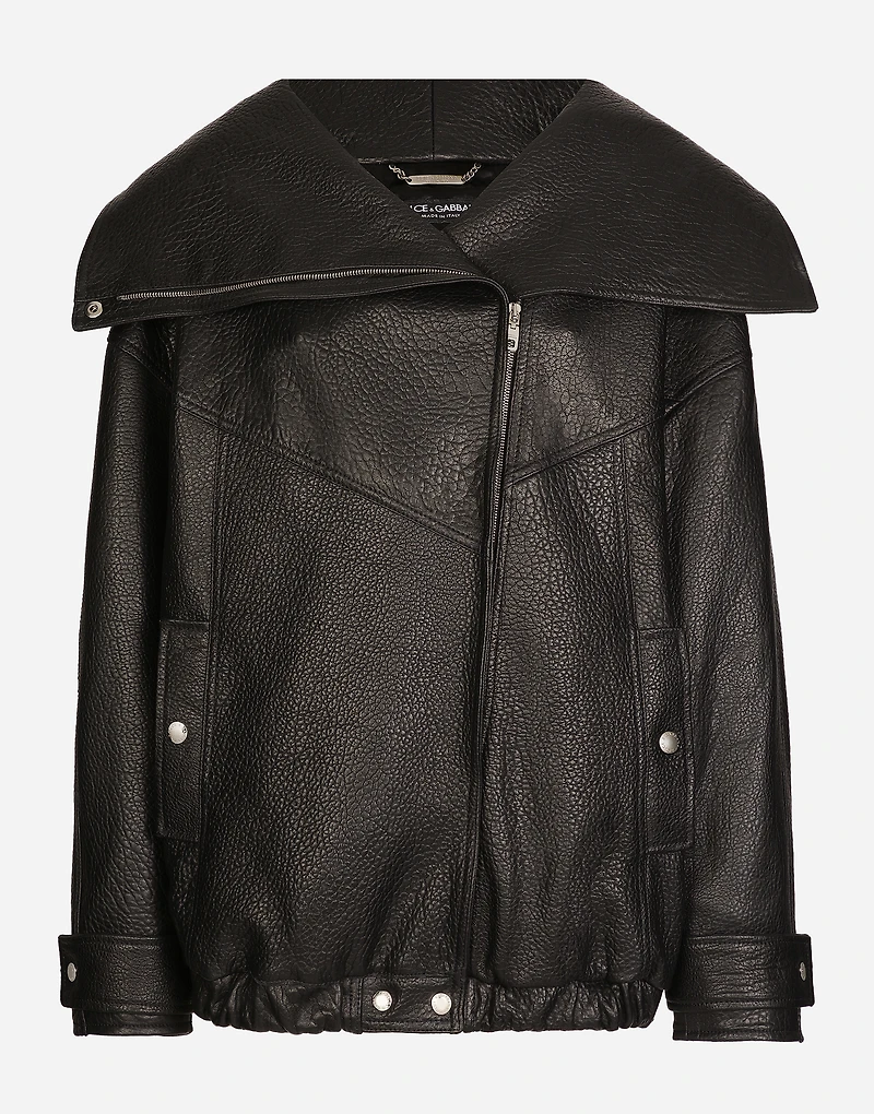 Oversize vegetable-tanned lambskin biker jacket