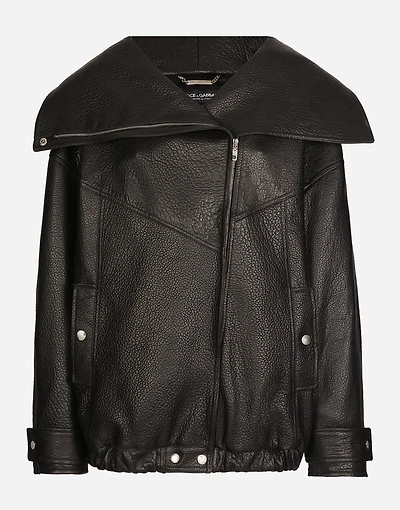 Oversize vegetable-tanned lambskin biker jacket
