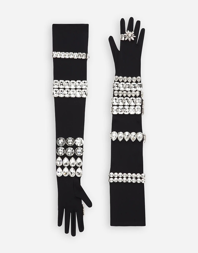 KIM DOLCE&GABBANA Long jersey gloves with rhinestone embellishment