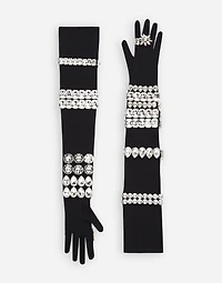 KIM DOLCE&GABBANA Long jersey gloves with rhinestone embellishment