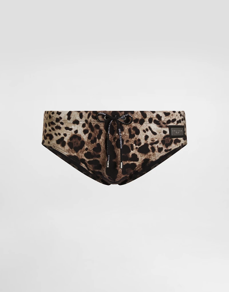 Leopard-print swim briefs with high-cut leg