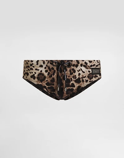 Leopard-print swim briefs with high-cut leg