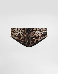 Leopard-print swim briefs with high-cut leg