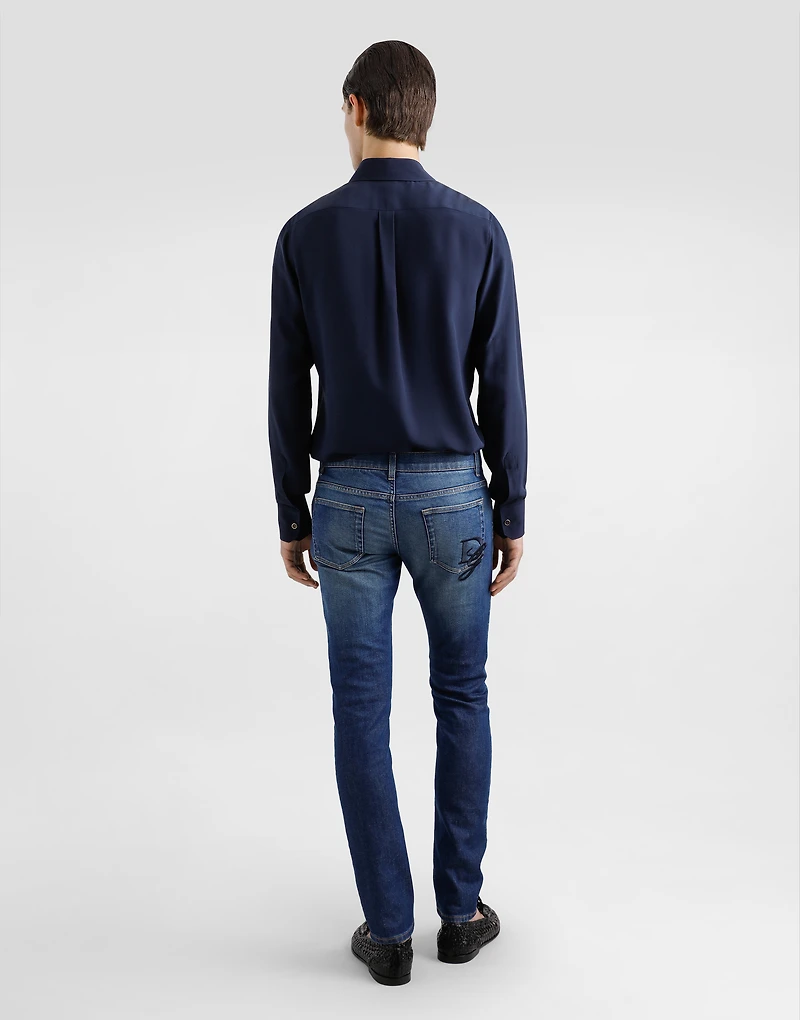 Skinny stretch cotton jeans with logo embroidery