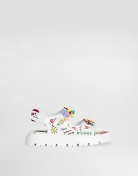 Printed calfskin sandals with flowers and DG logo