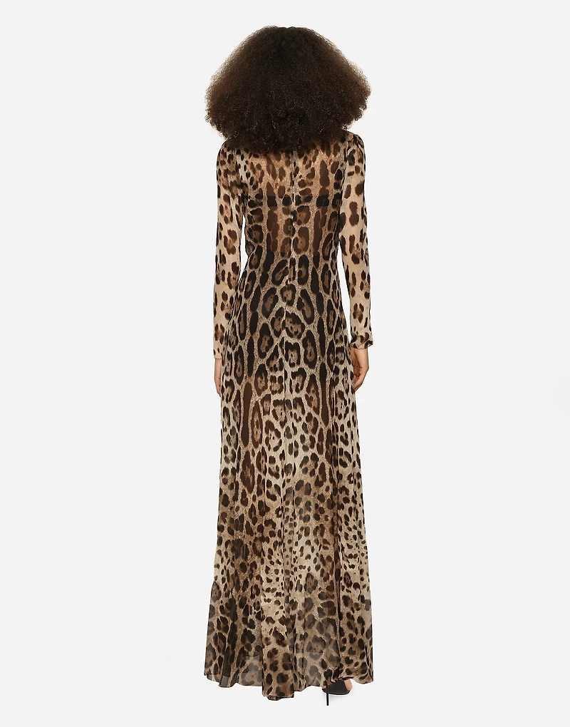 Georgette dress with leopard print and tie details