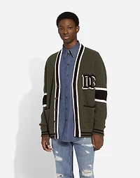 Wool fisherman’s rib-knit cardigan with DG logo patch