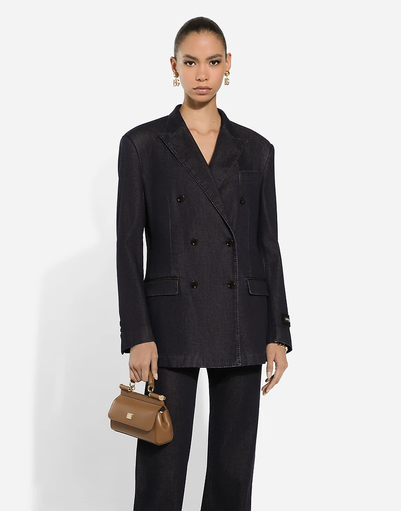 Double-breasted silk and cotton denim Taormina-fit jacket