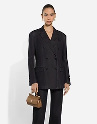 Double-breasted silk and cotton denim Taormina-fit jacket