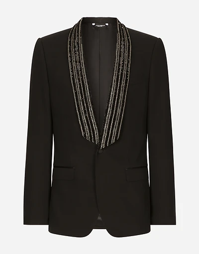 Single-breasted jacket with embroidered shawl collar
