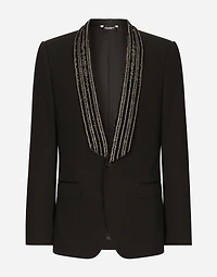 Single-breasted jacket with embroidered shawl collar