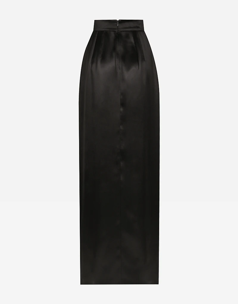 Long silk satin skirt with slit