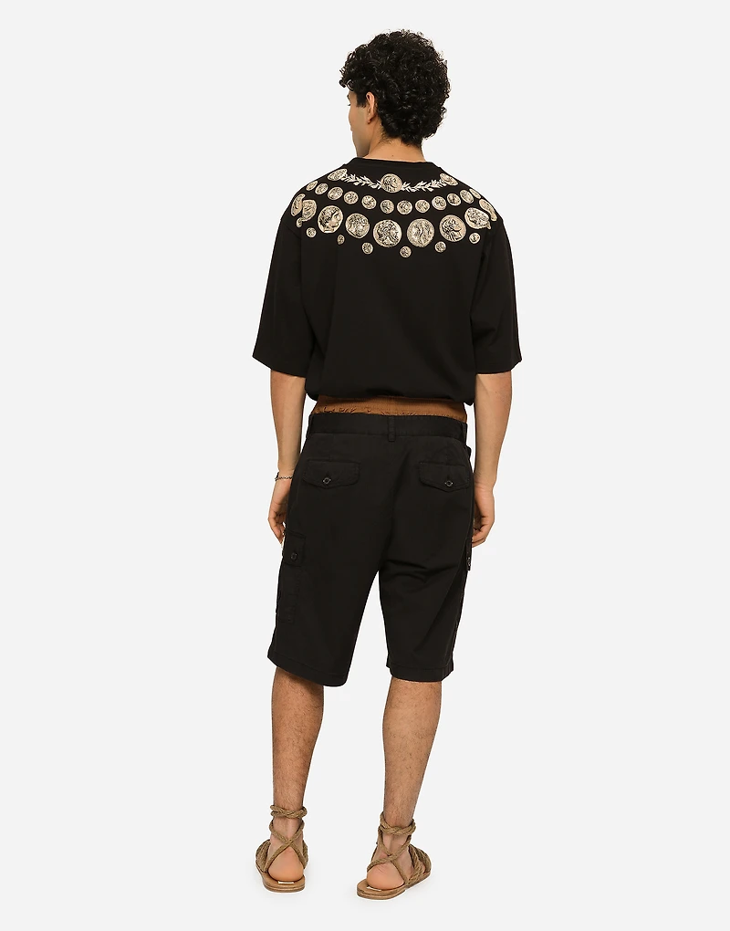 Stretch cotton cargo pants with brand plate