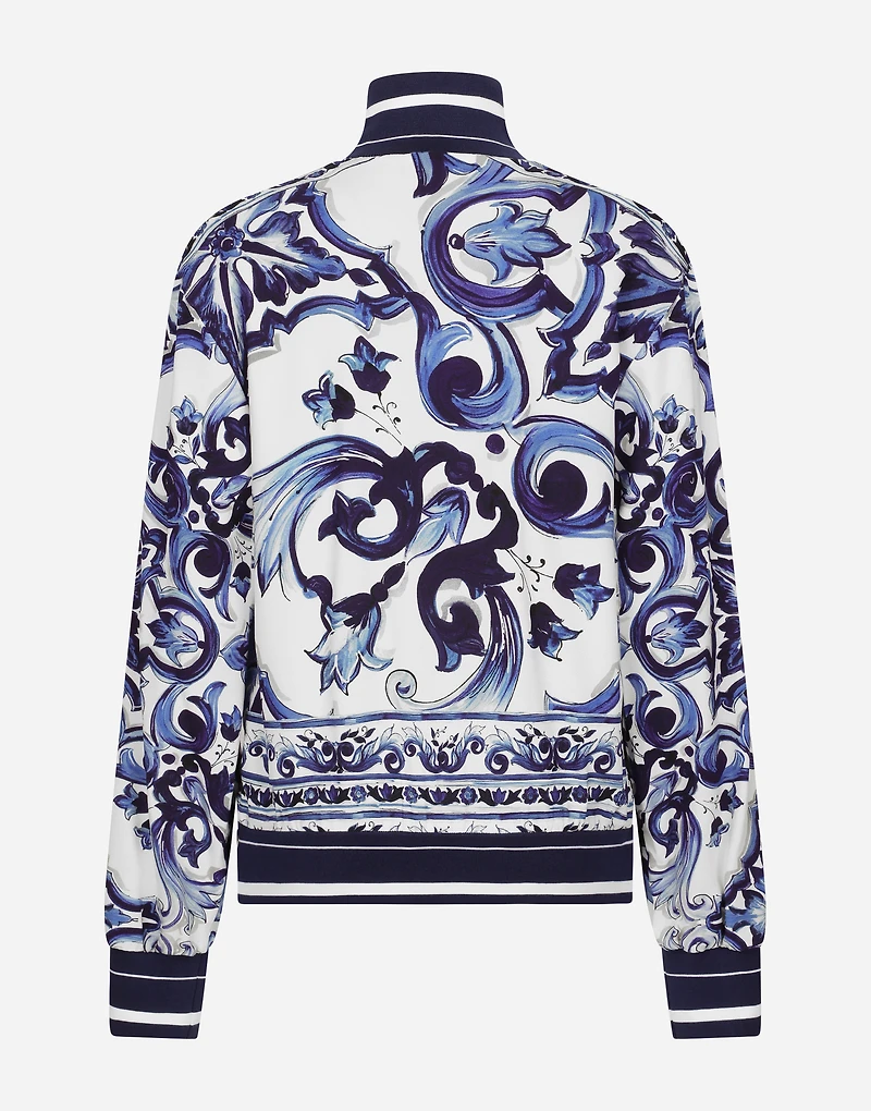 Majolica-print cady sweatshirt with zipper