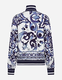 Majolica-print cady sweatshirt with zipper