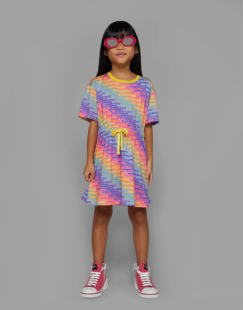 Jersey dress with all-over logo print