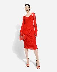Tulle draped calf-length dress