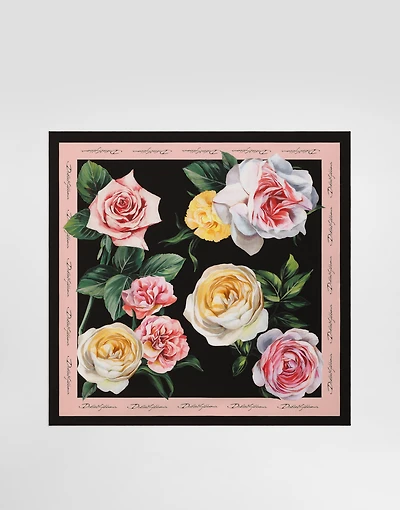 Rose and peony-print silk twill foulard (70x70)