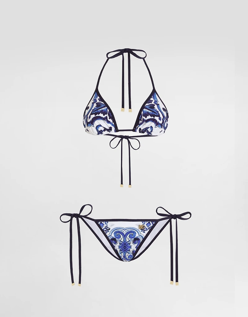 Majolica-print triangle bikini