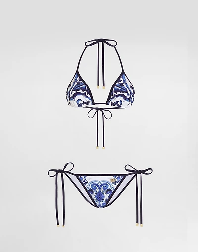 Majolica-print triangle bikini