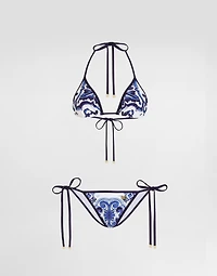 Majolica-print triangle bikini
