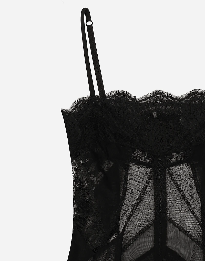 Tulle, mesh and lace calf-length slip dress