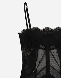 Tulle, mesh and lace calf-length slip dress