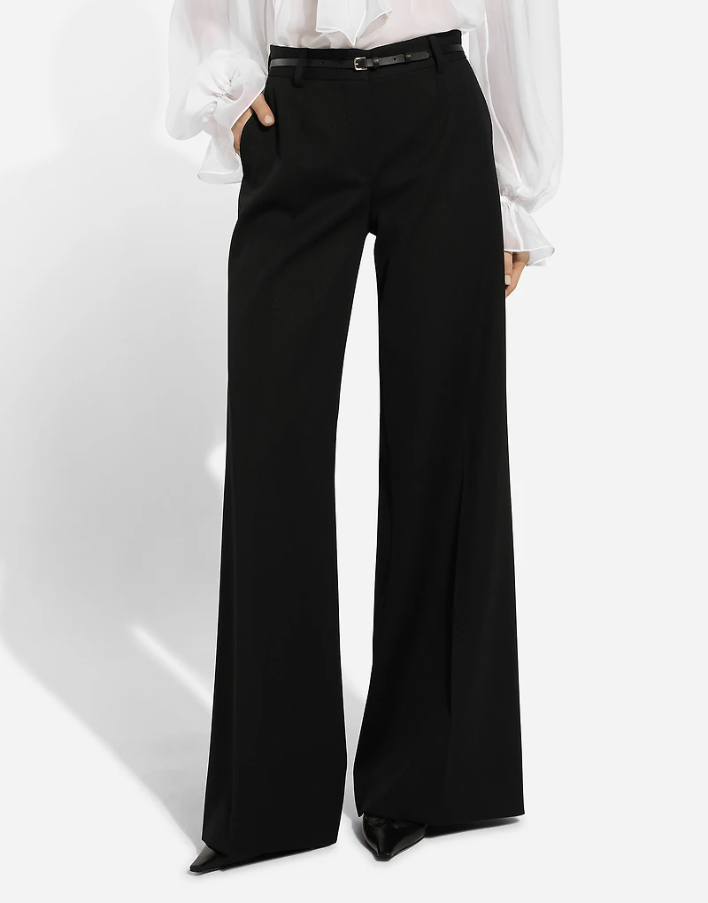 Flared wool gabardine pants