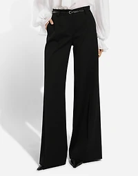Flared wool gabardine pants