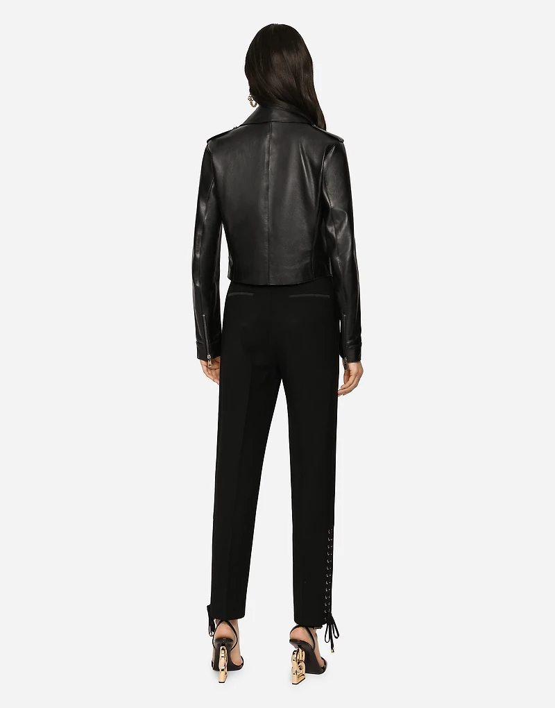 Leather biker jacket with tab details