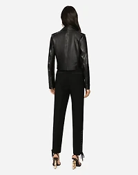 Leather biker jacket with tab details