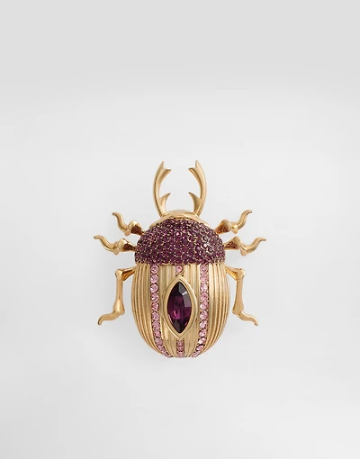 Beetle-shaped brooch with rhinestones