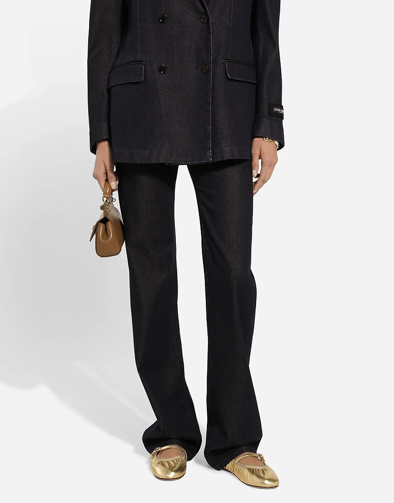 Flared cotton denim and silk jeans