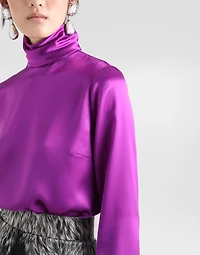Silk satin sack top with turtle-neck
