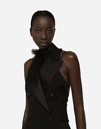 Double-breasted wool gabardine waistcoat