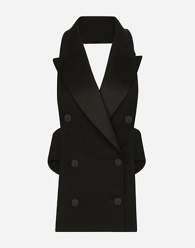 Double-breasted wool gabardine waistcoat