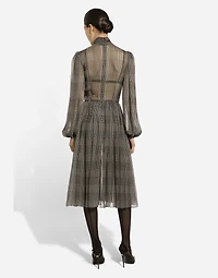 Silk chiffon dress with glen plaid print
